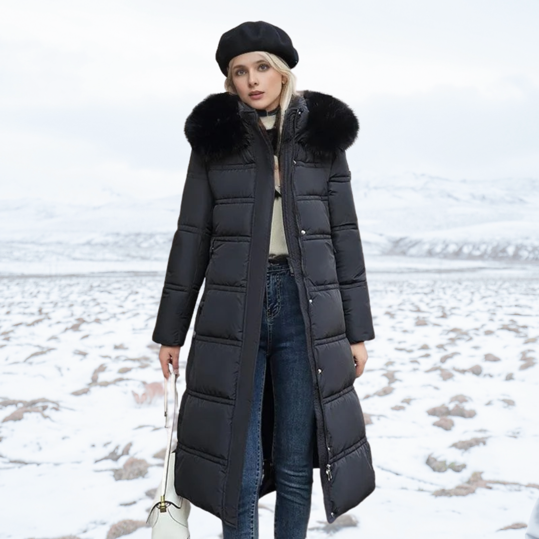 Damen Maxi Steppmantel - Mit Kapuze und Taillengürtel
