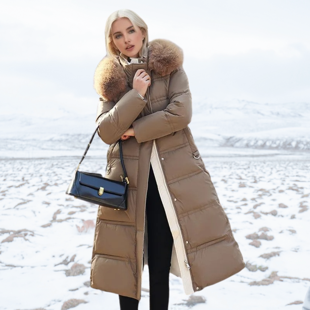 Damen Maxi Steppmantel - Mit Kapuze und Taillengürtel