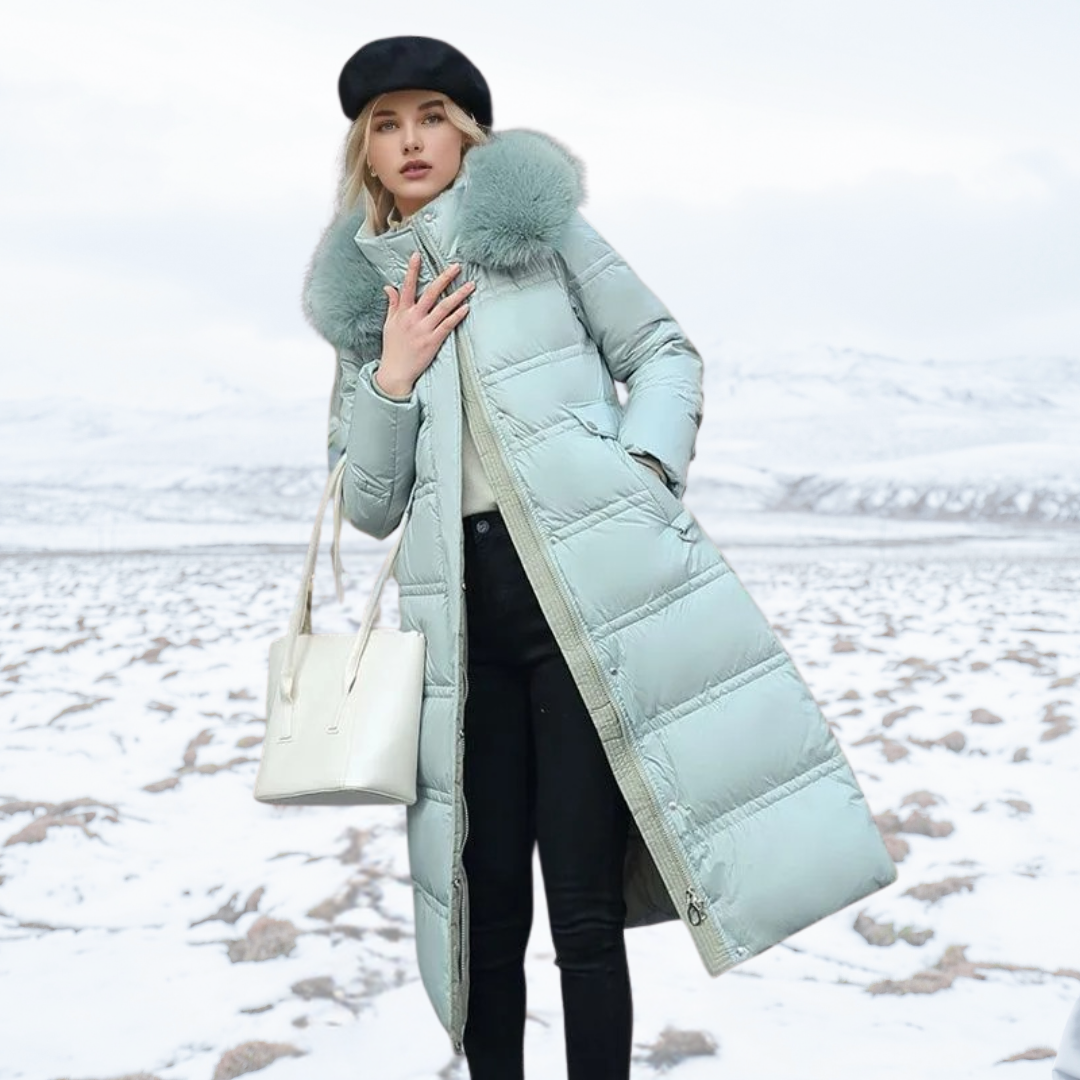 Damen Maxi Steppmantel - Mit Kapuze und Taillengürtel