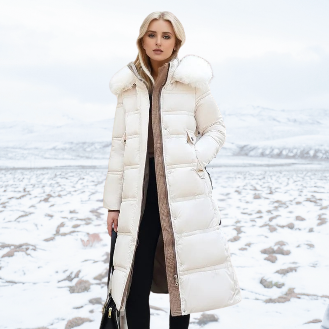 Damen Maxi Steppmantel - Mit Kapuze und Taillengürtel