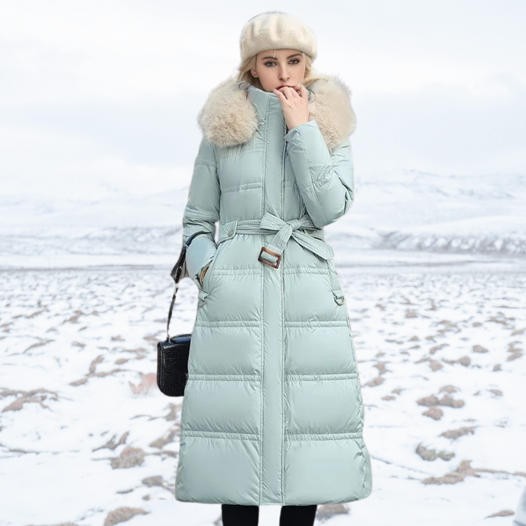 Damen Maxi Steppmantel - Mit Kapuze und Taillengürtel