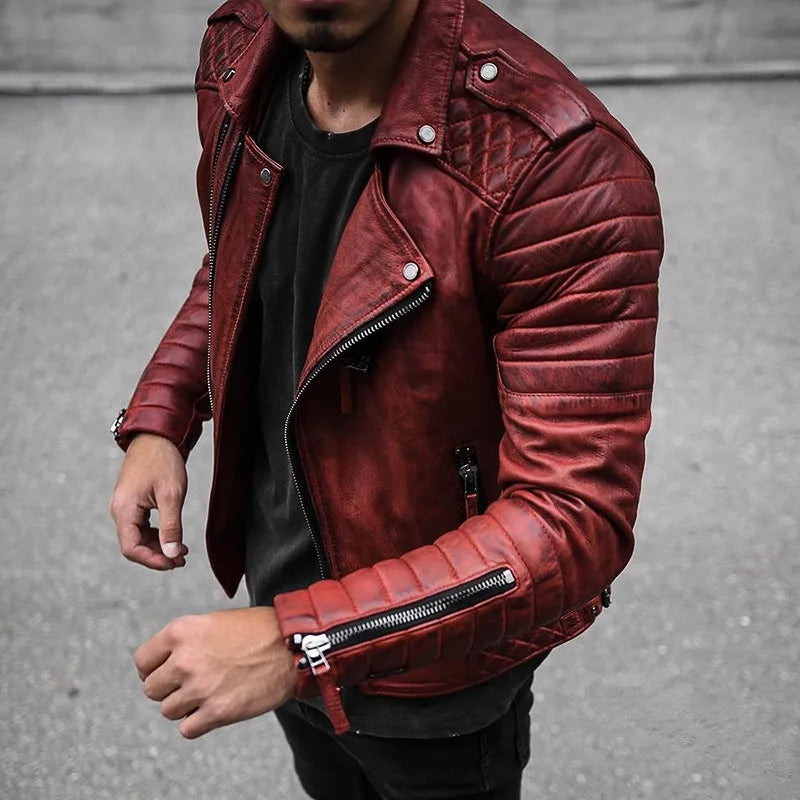 Herren Bikerjacke - Gesteppte Schulterpartie mit Reverskragen