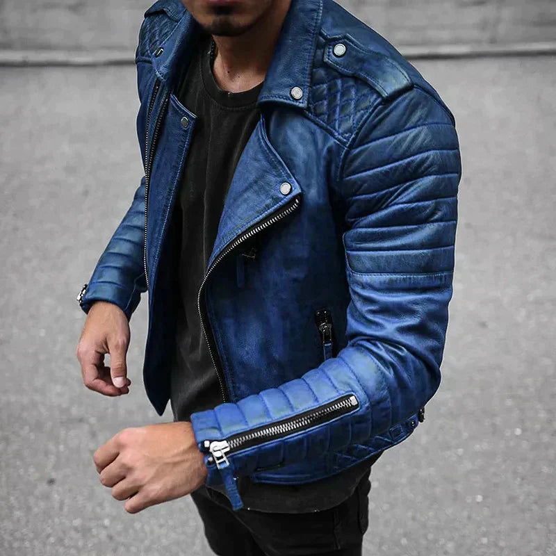 Herren Bikerjacke - Gesteppte Schulterpartie mit Reverskragen