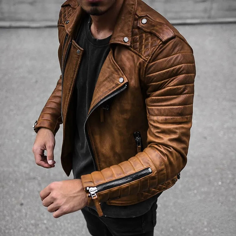 Herren Bikerjacke - Gesteppte Schulterpartie mit Reverskragen