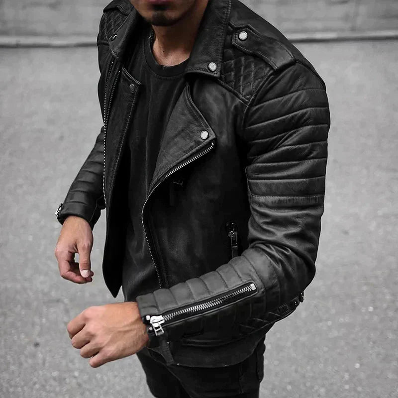 Herren Bikerjacke - Gesteppte Schulterpartie mit Reverskragen