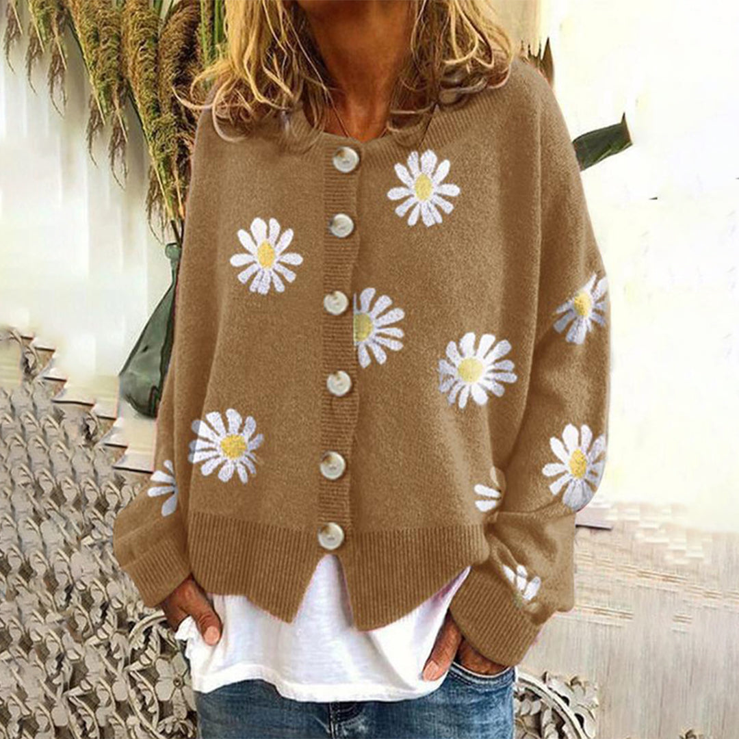 Damen Stilvoller Blumen-Strick-Cardigan - Warm und Stilvoll