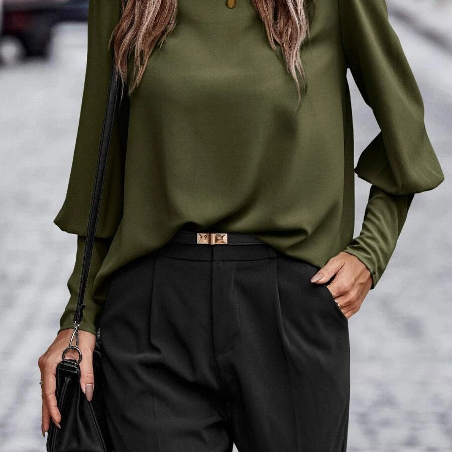 Damen Bluse mit Laternenärmeln – Entspannte Passform mit Rundhals