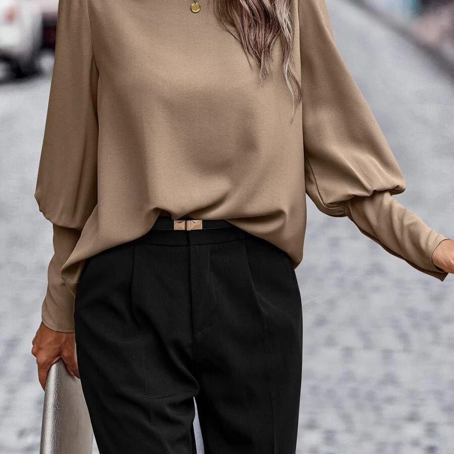 Damen Bluse mit Laternenärmeln – Entspannte Passform mit Rundhals