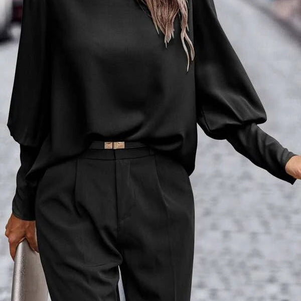 Damen Bluse mit Laternenärmeln – Entspannte Passform mit Rundhals