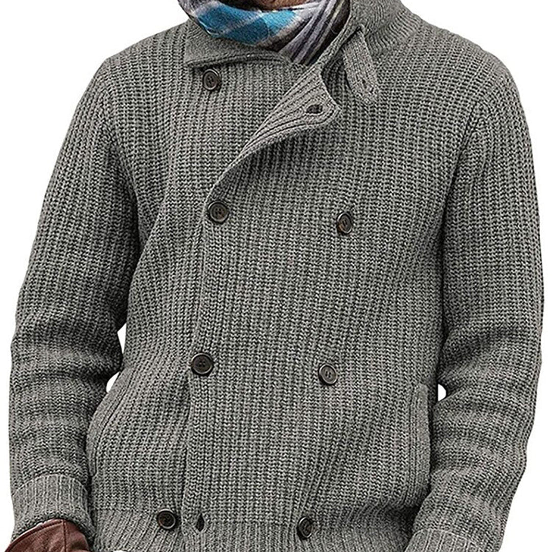 Herren Vintage Strickjacke - Gerippter Stehkragen