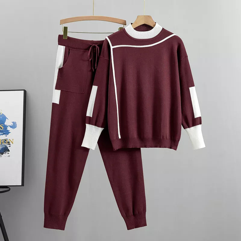 Damen Strick Loungewear Set - Pullover & Jogginghosen Outfit