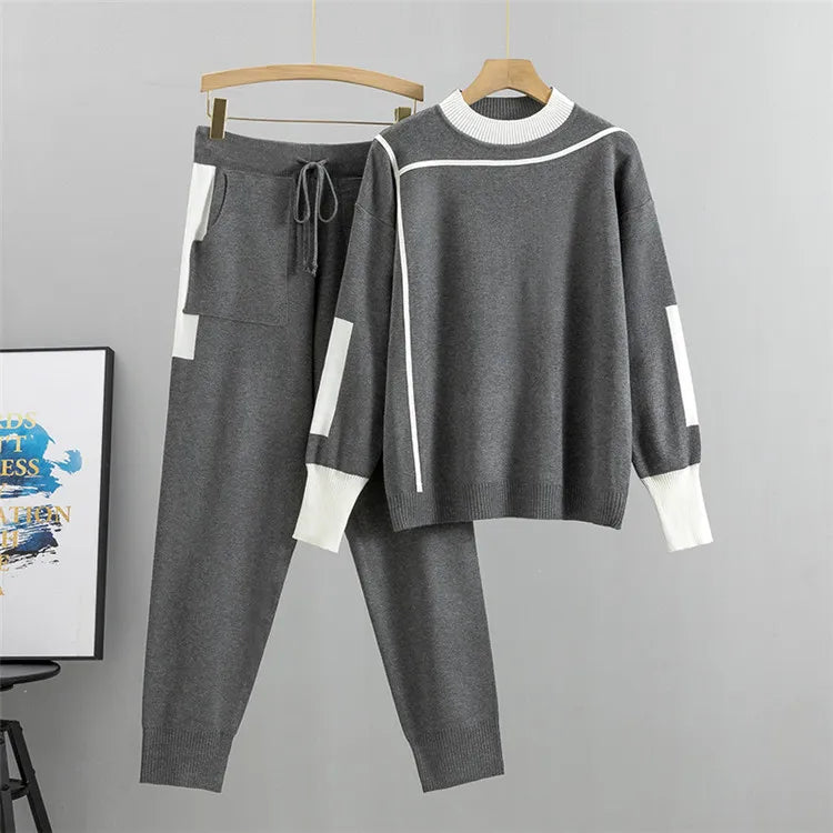 Damen Strick Loungewear Set - Pullover & Jogginghosen Outfit