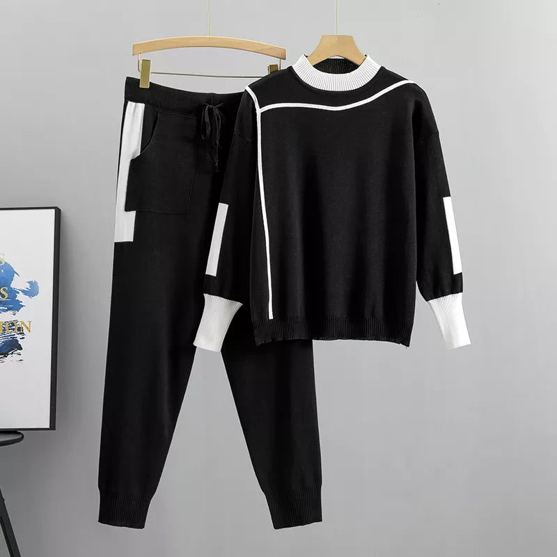 Damen Strick Loungewear Set - Pullover & Jogginghosen Outfit