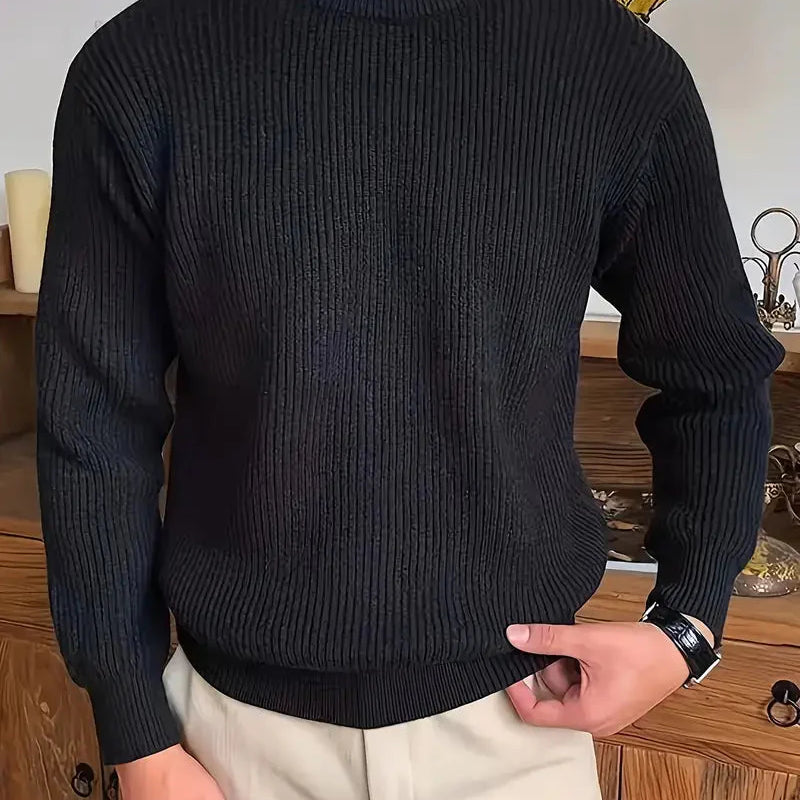Herren Gerippter Strickpullover - Entspannte Passform mit Rundhalsausschnitt