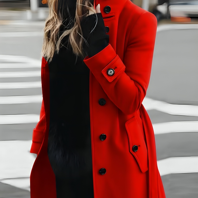 Damen Mantel mit Taillengürtel - Hochkragen und Ärmelriegel