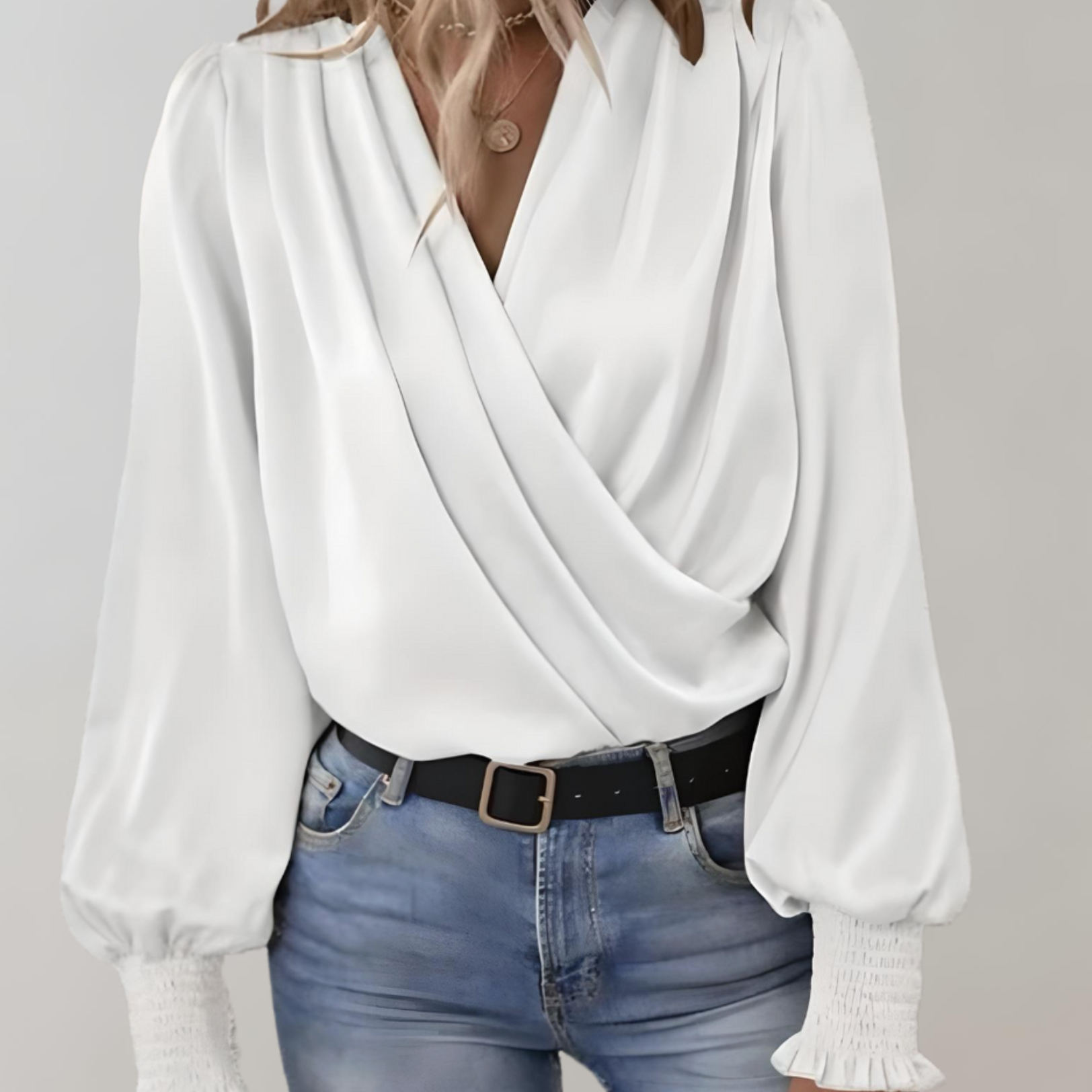 Damen Wickelbluse - Elegant drapiert mit gerafften Bündchen