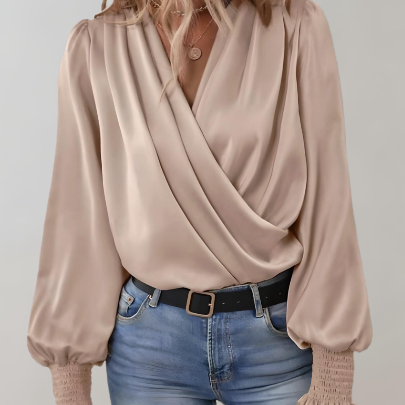 Damen Wickelbluse - Elegant drapiert mit gerafften Bündchen