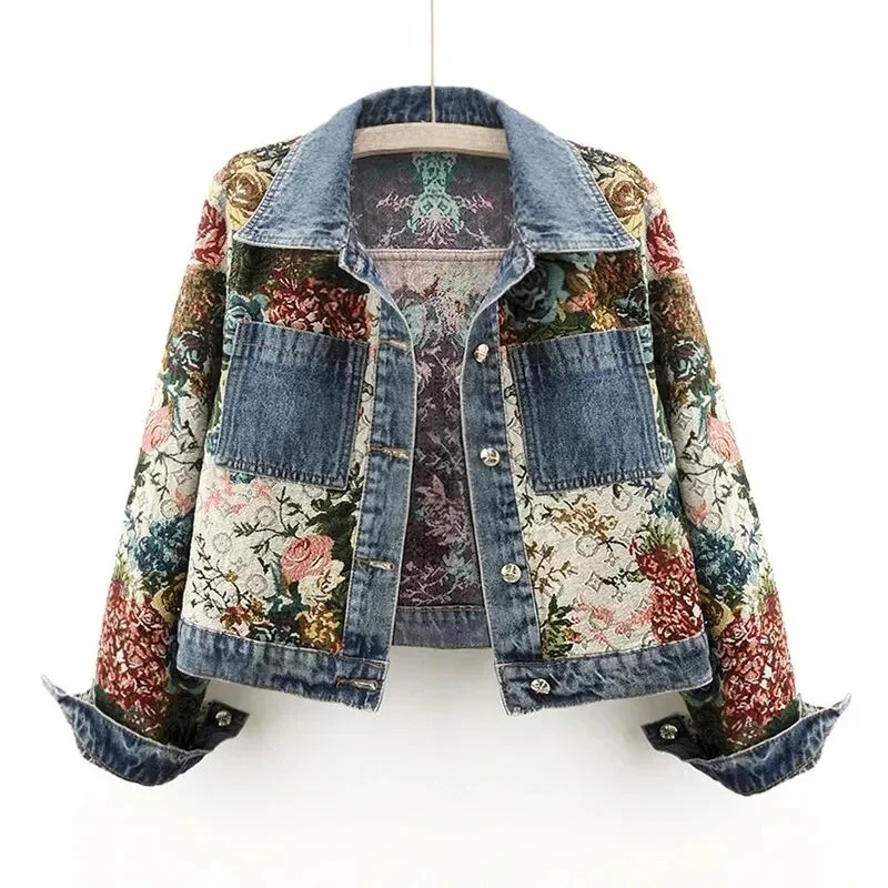Damen Blumen-Jeansjacke – Vintage Look