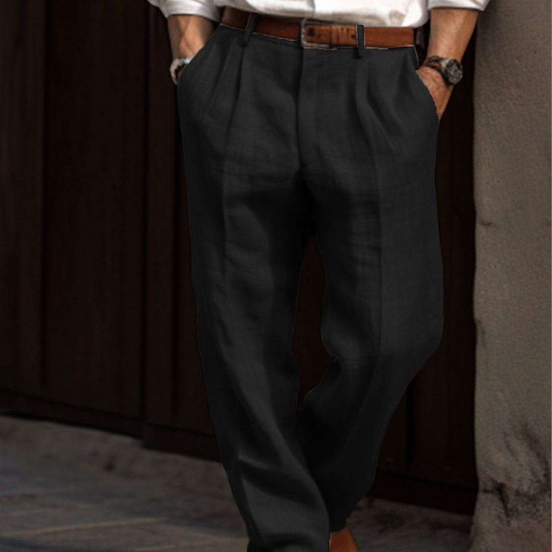Plissierte Leinenhose mit Klassischem Schnitt für Herren