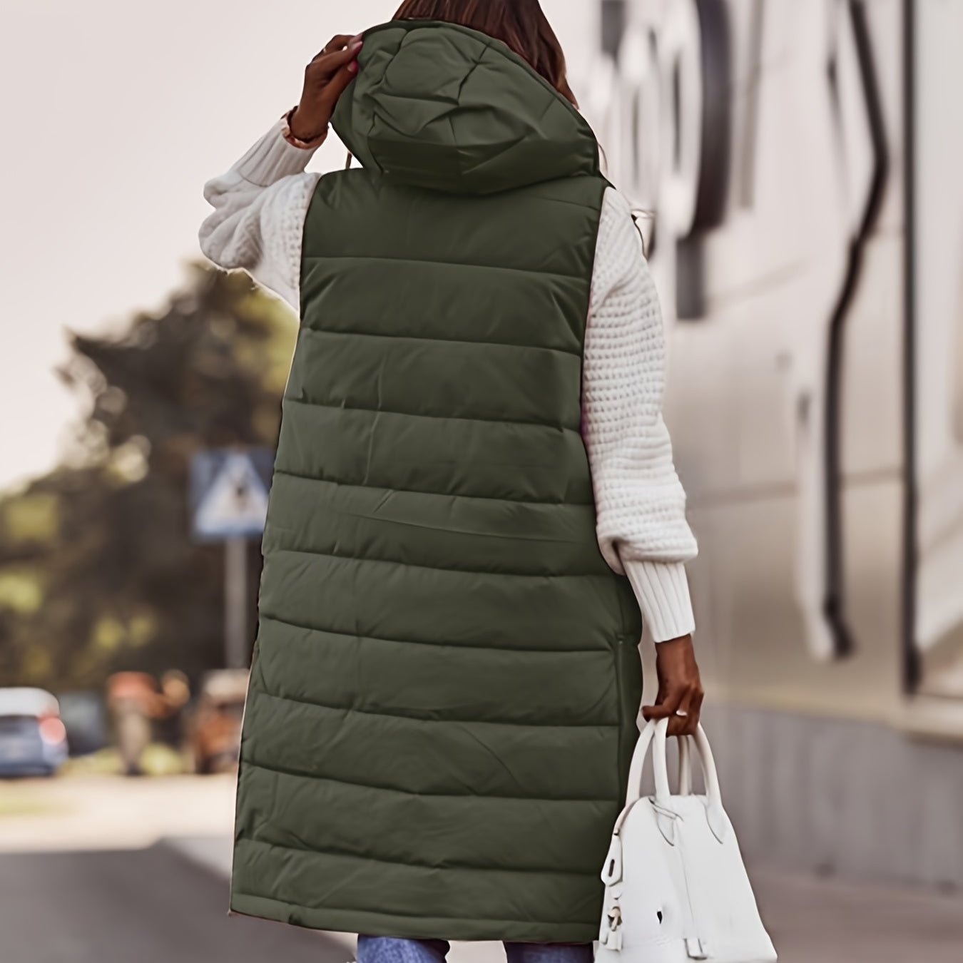 Damen Kapuzen Puffer Weste - Lang Gepolstert & Ärmellos