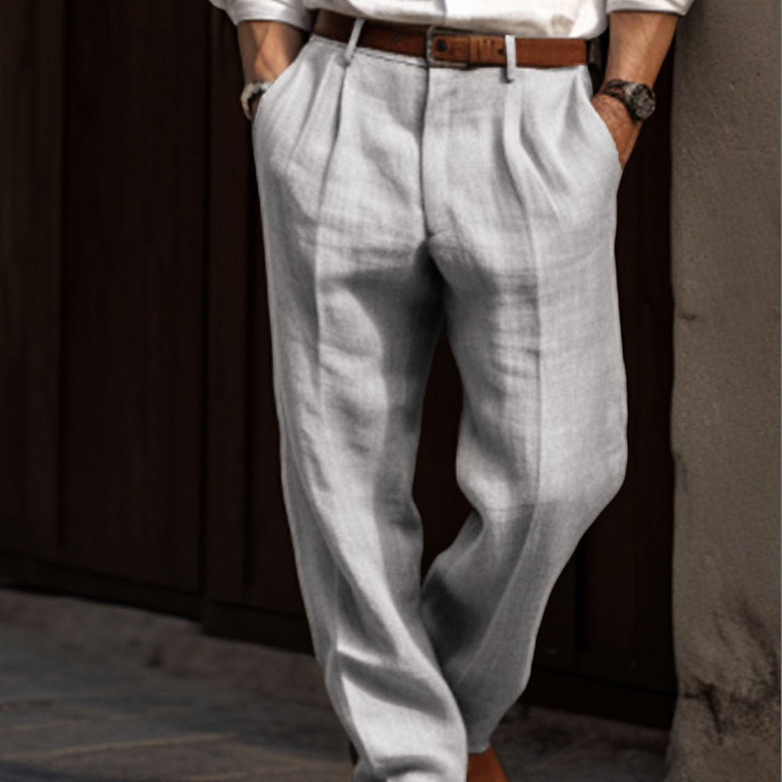 Plissierte Leinenhose mit Klassischem Schnitt für Herren