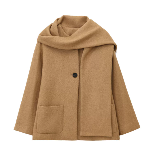 Damen Geknöpfter Strickmantel – Drapierter Schalkragen