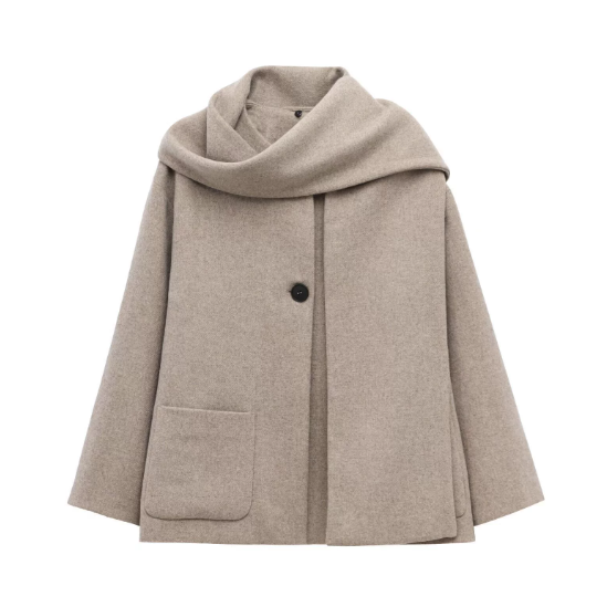 Damen Geknöpfter Strickmantel – Drapierter Schalkragen