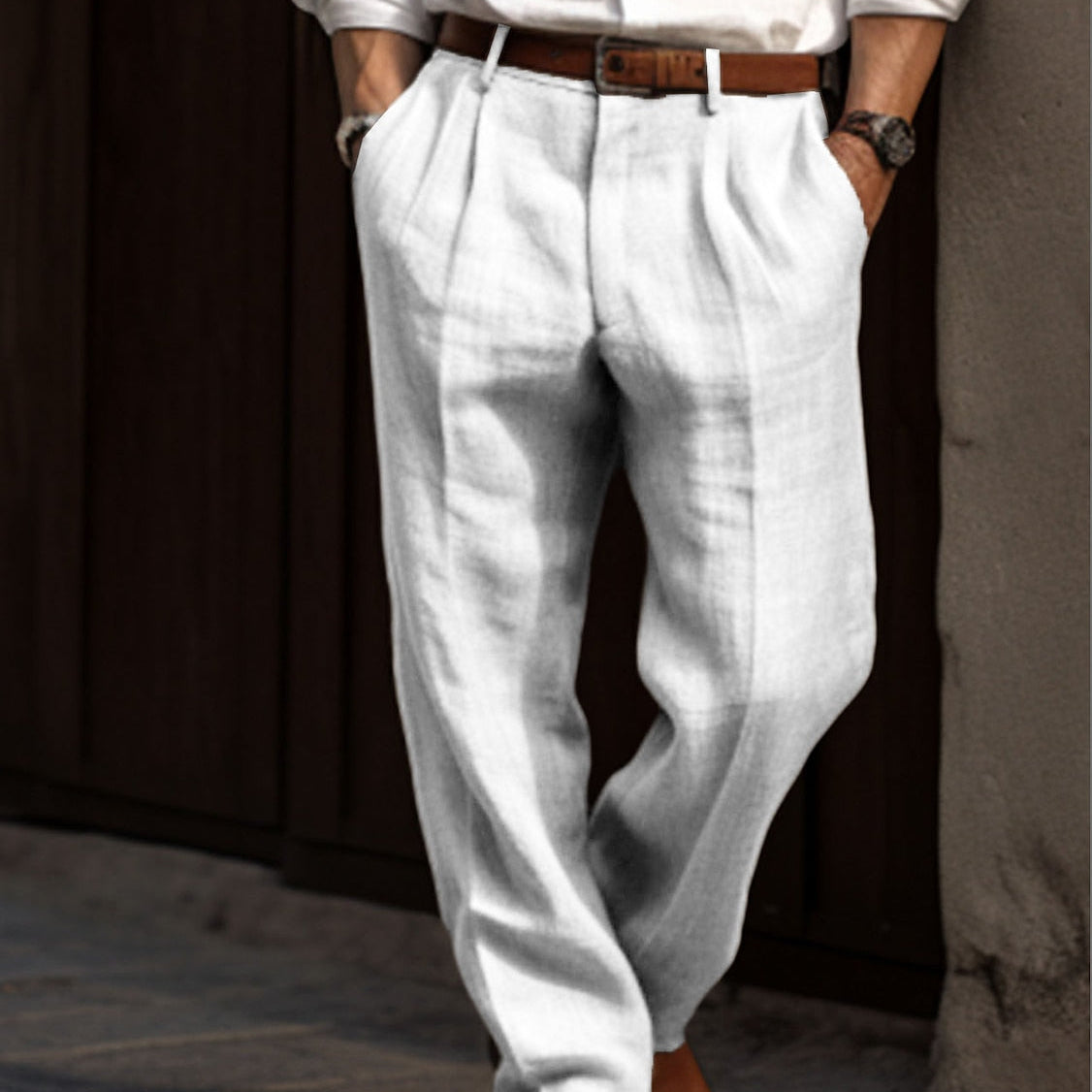 Plissierte Leinenhose mit Klassischem Schnitt für Herren