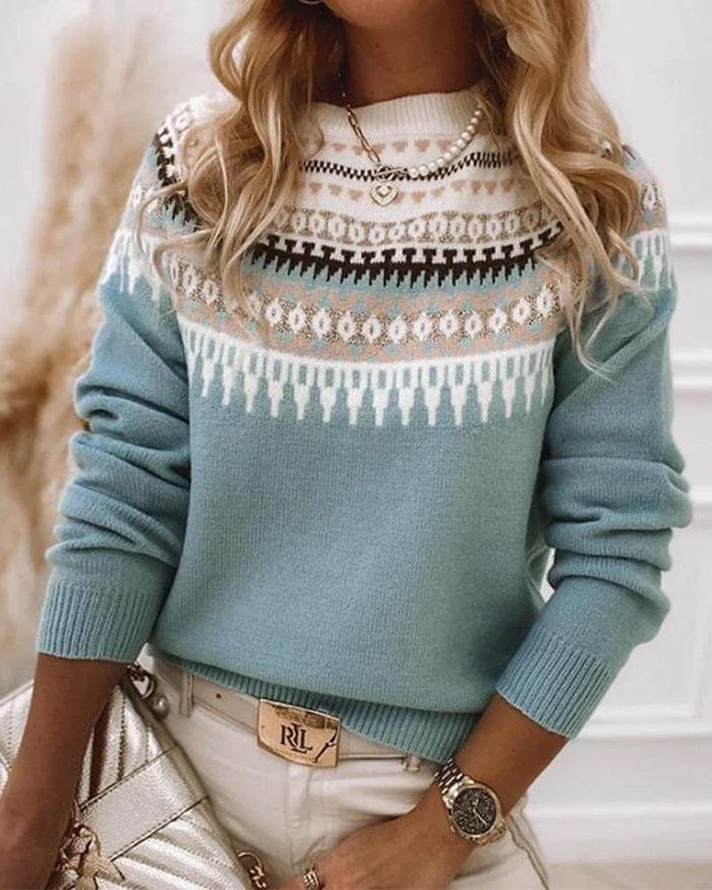Damen Fair-Isle-Pullover mit Rundhalsausschnitt – Klassischer Pullover-Stil