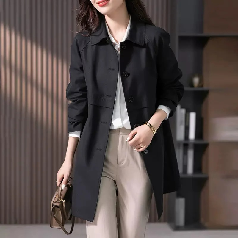 Damen Mittellanger Trenchcoat - Mit Reverskragen und Knöpfen