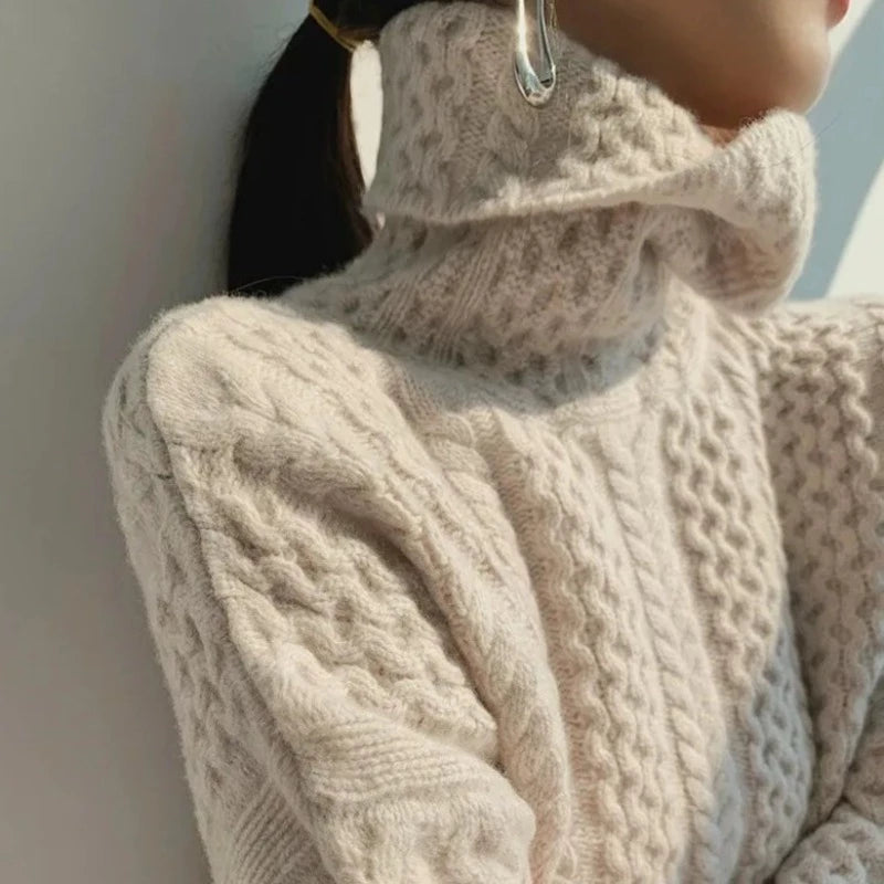 Damen Strukturstrick Pullover - Rollkragen mit Oversize Fit