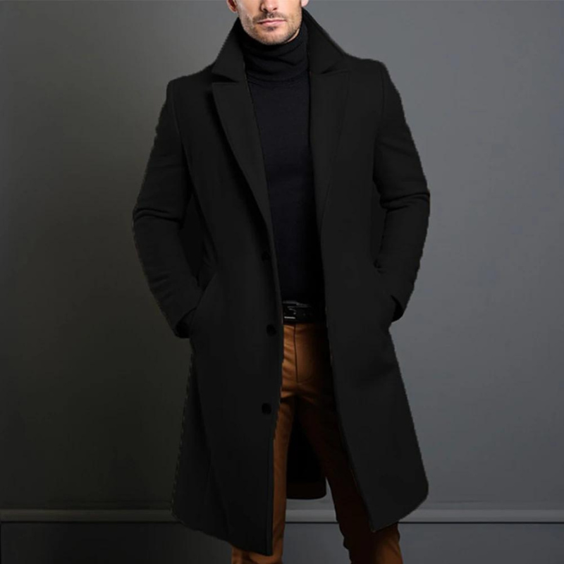 Herren Taillierter Langer Übermantel - Gekerbter Revers Wintermantel