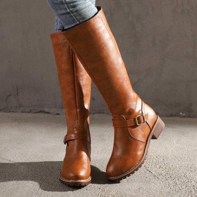 Damen Kniehohe Stiefel – Langschaft mit Schnallendetail