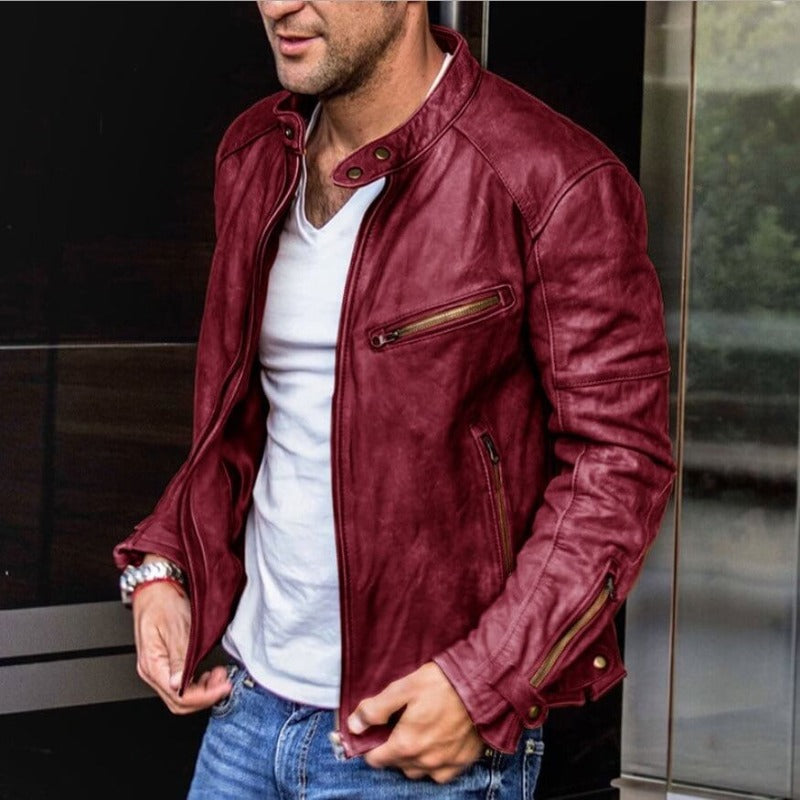 Herren Distressed Leder-Motorradjacke – Reißverschlusstaschen & Stilvolles Design