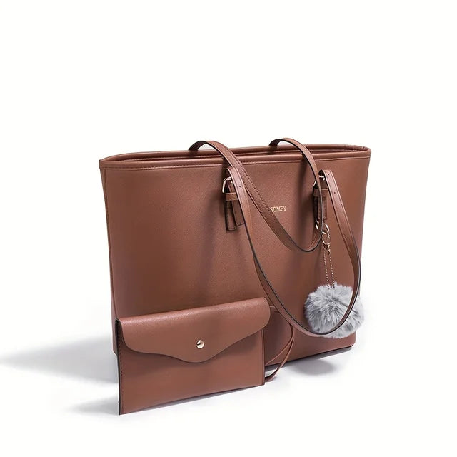 Damen-Leder Tote Bag – abnehmbare Mini-Geldbörse
