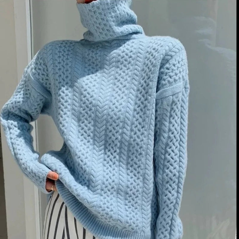 Damen Strukturstrick Pullover - Rollkragen mit Oversize Fit