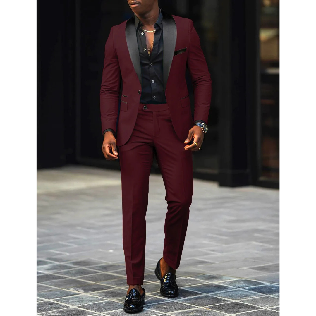 Herren Slim Fit Anzug Set - Mit Schalkragen und Weste