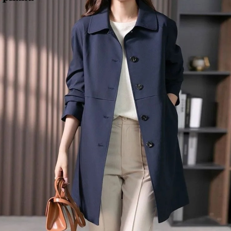 Damen Mittellanger Trenchcoat - Mit Reverskragen und Knöpfen