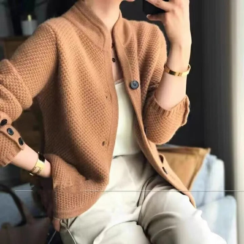 Damen Gemütlicher Strick-Cardigan – Mock-Neck Detail