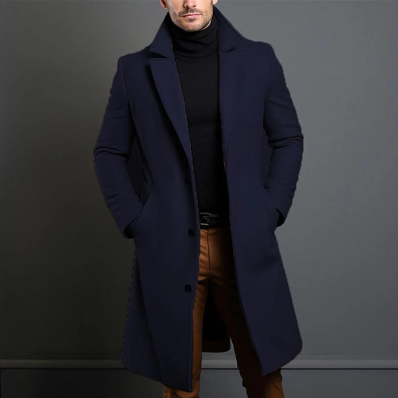 Herren Taillierter Langer Übermantel - Gekerbter Revers Wintermantel