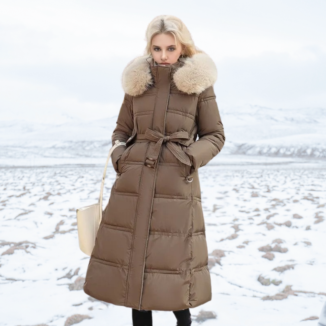 Damen Maxi Steppmantel - Mit Kapuze und Taillengürtel