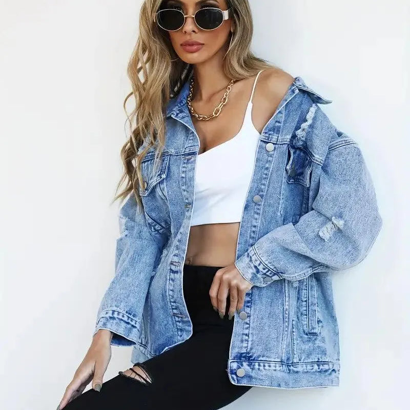 Damen Oversized Jeansjacke – Lässige Bequeme Passform