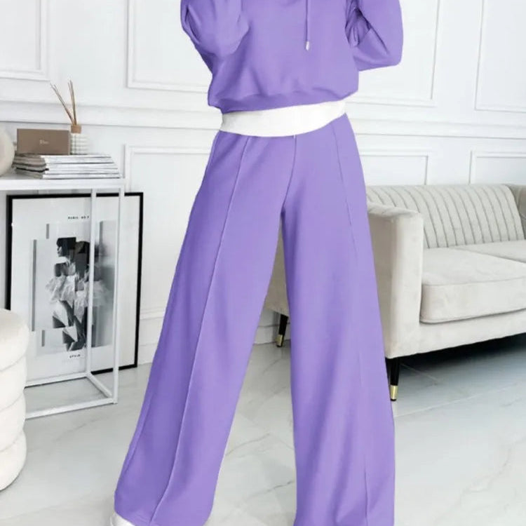 Damen Loungewear Set - Kapuzenpullover mit Kordelzug & Weite Bein Hosen