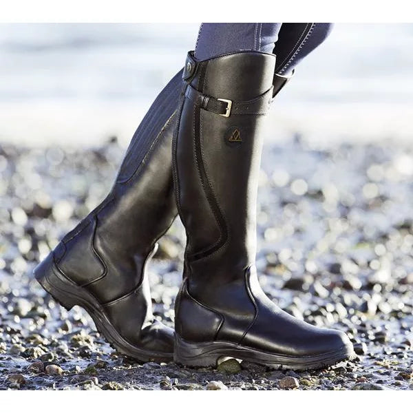 Damen Kniehohe Stiefel - Mit Schnallenriemen und Reißverschluss