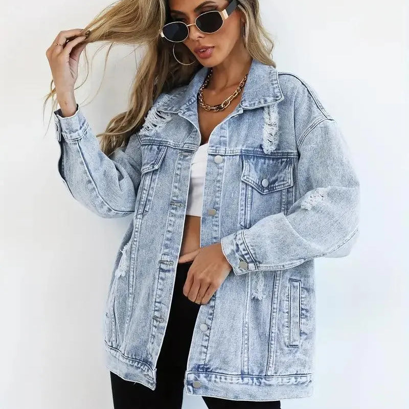 Damen Oversized Jeansjacke – Lässige Bequeme Passform