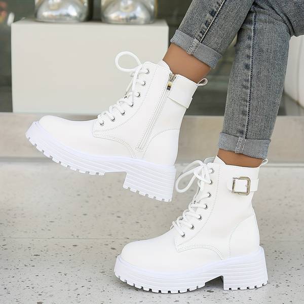 Damen Combat Stiefel - Plateausohle & Seitenreißverschluss