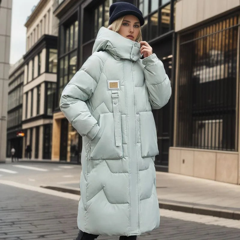 Damen Oversized Wintermantel - Reißverschluss & Gesteppt mit Kapuze