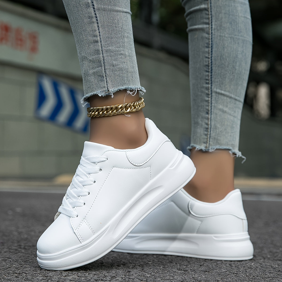 Stylische Saubere Weiße Leder Sneakers für Damen