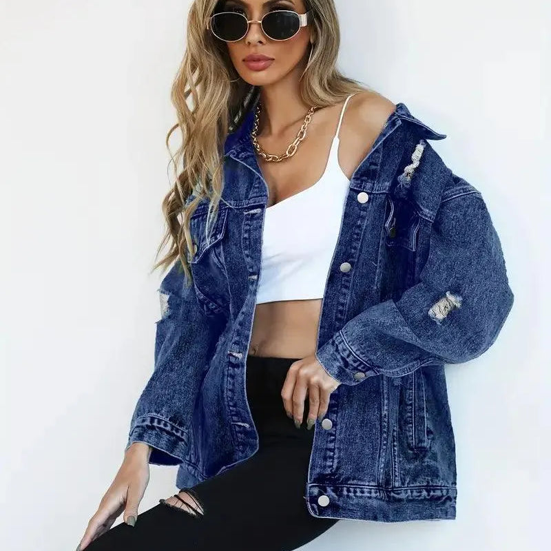 Damen Oversized Jeansjacke – Lässige Bequeme Passform