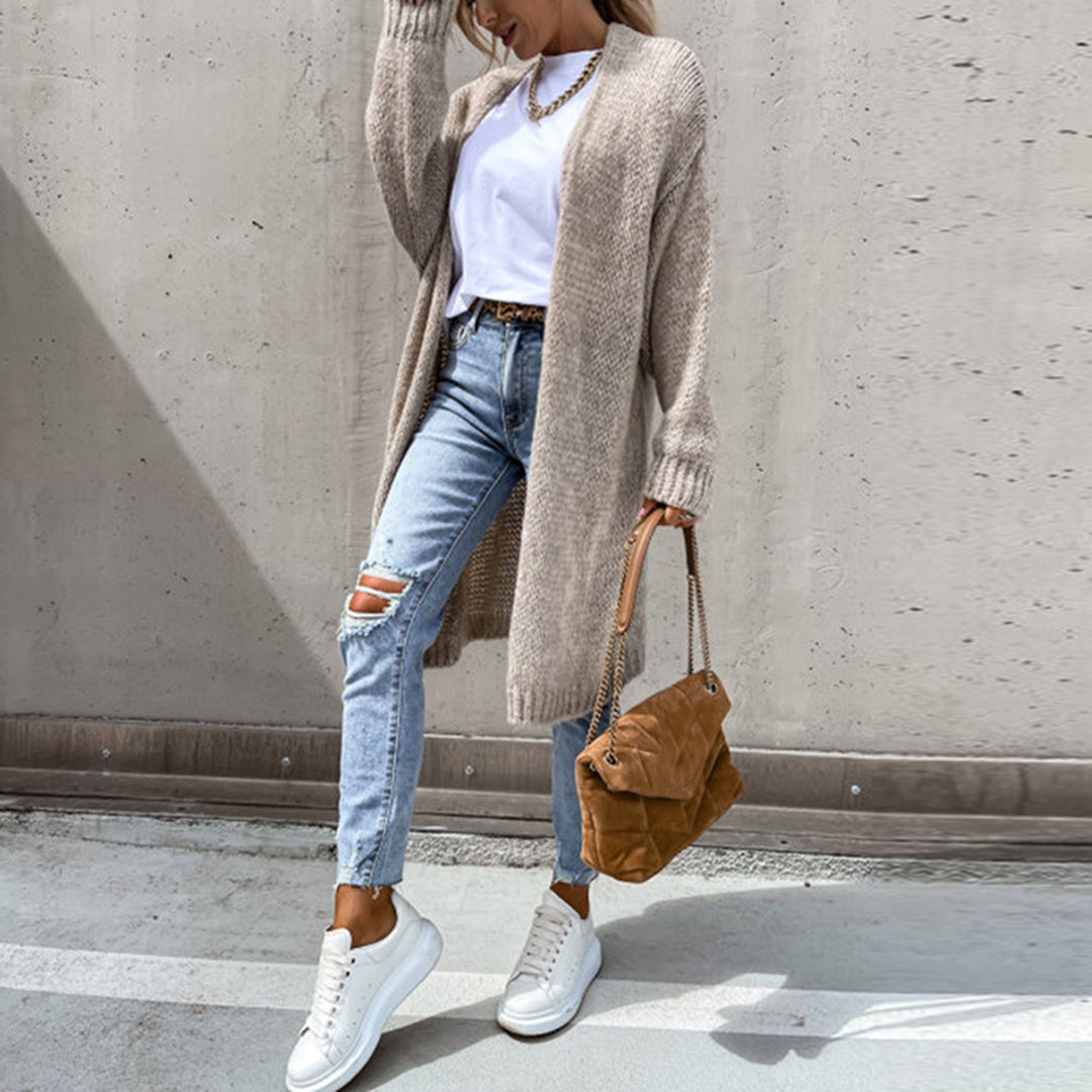 Lange Strickjacke für Damen – offenes Design